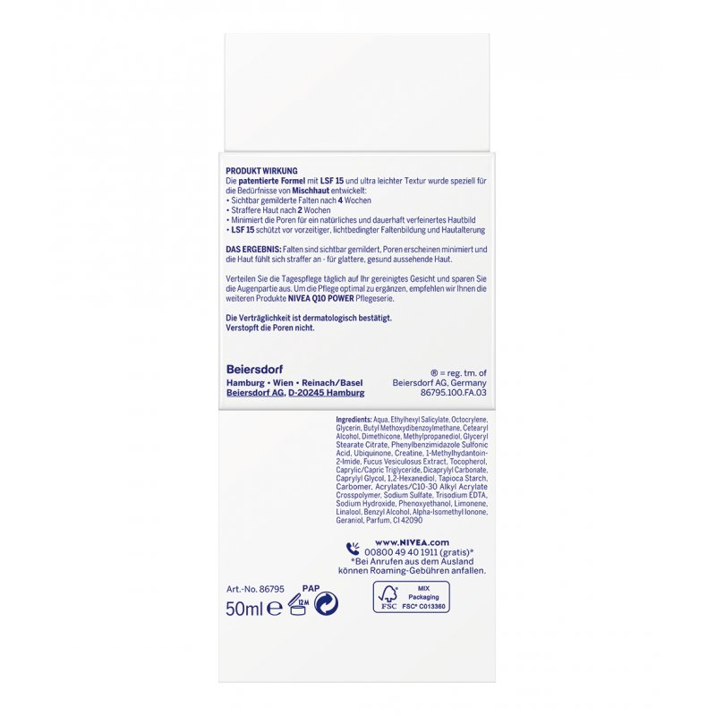 NIVEA Q10 POWER Anti-Wrinkle Pore Refining Day Cream Crème de jour Visage 50 ml