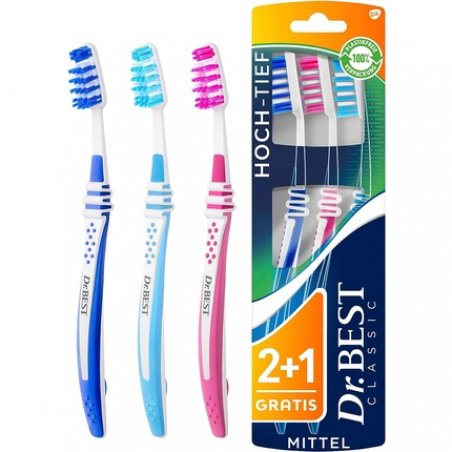 Dr.BEST High-Low Toothbrush Medium The shorter rows of bristles clean the tooth surface, the longer ones are specially