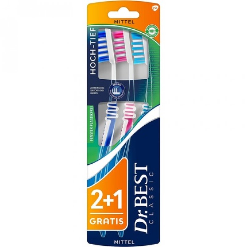 Dr.BEST High-Low Toothbrush Medium The shorter rows of bristles clean the tooth surface, the longer ones are specially