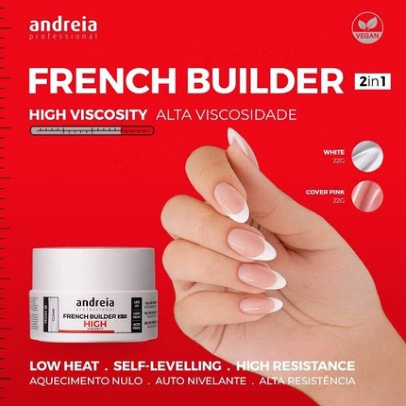 Andreia Professional French Nail Builder for Manicure High Viscosity Biphasic 2 in 1 LED and UV Vegan White 22g