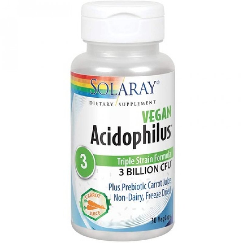 Solaray Acidophilus 3 Strain Probiotic & Prebiotic Carrot Juice 30 VegCaps 3 Billion CFU