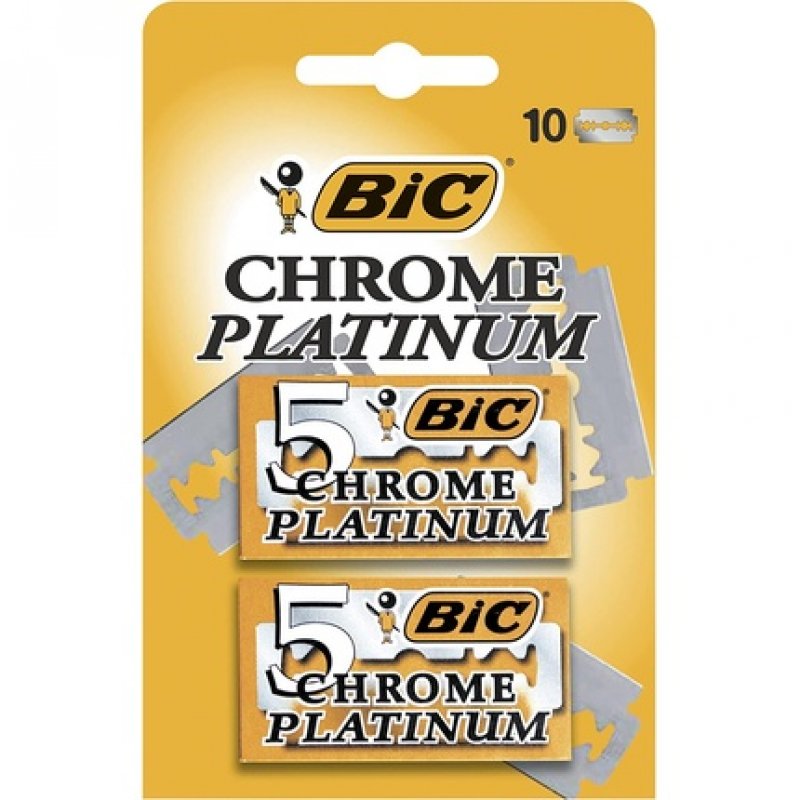 BIC Chrome Platinum Double Edge Safety Razor Disposable Single Blades Stainless Steel 10 Count