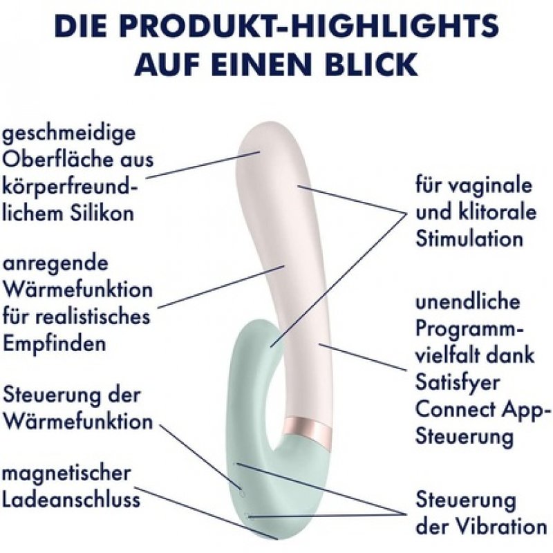 Satisfyer Bluetooth Rabbit Heat Wave Connect App 20cm with App Control and 2 Motors - Mint