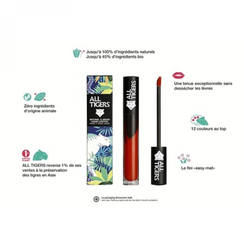 ALL TIGERS Shake the Ground 886 Matt Liquid Lipstick Vegan and Natural Long Lasting Orange-Red Color with Bio