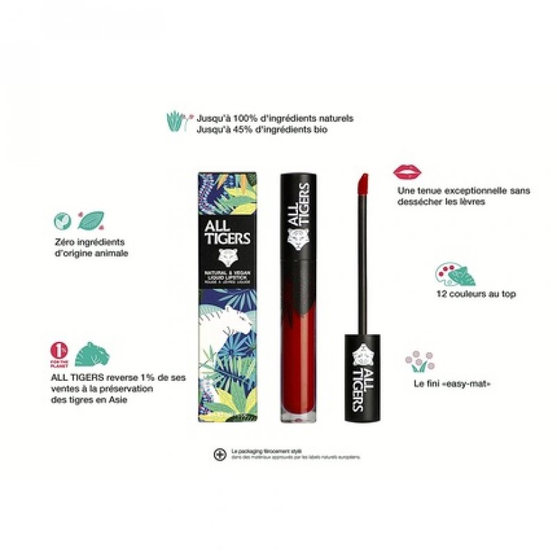 ALL TIGERS Liquid Lipstick Matt Vegan and Natural Long-Lasting Bordeaux-Red Live Fearless 887 - Petroleum-Free Lipstick