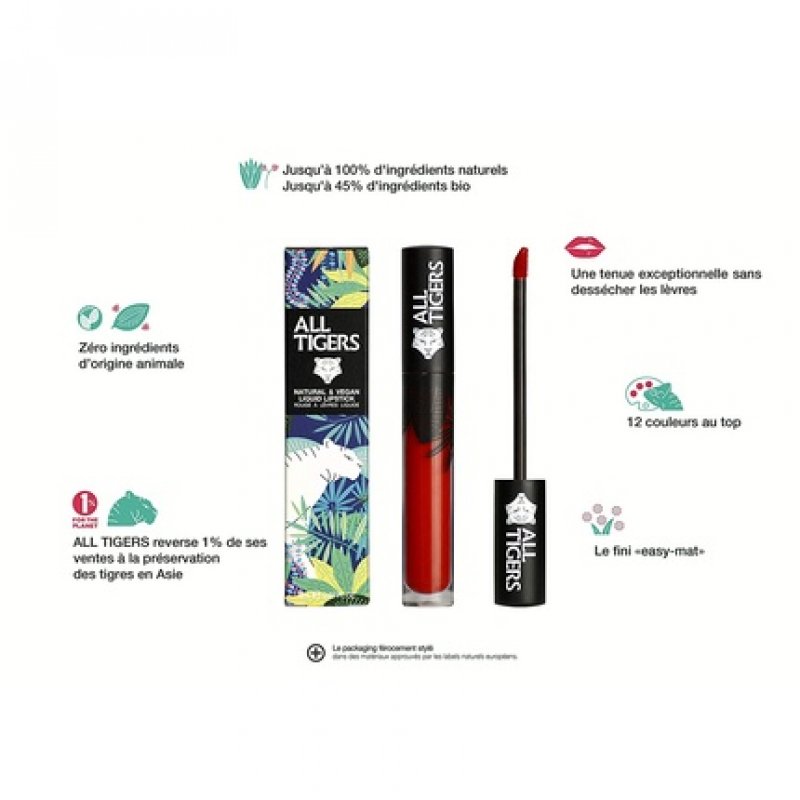 ALL TIGERS Call Me Queen 888 Matt Liquid Lipstick Vegan and Natural Long-Lasting Red Color with Bio Ingredients