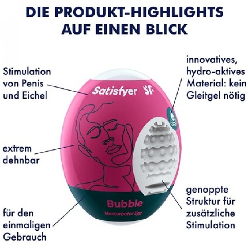 Satisfyer Masturbator Egg Riffle Texture Hydro-Active TPE - Bubble Style 3 Pack