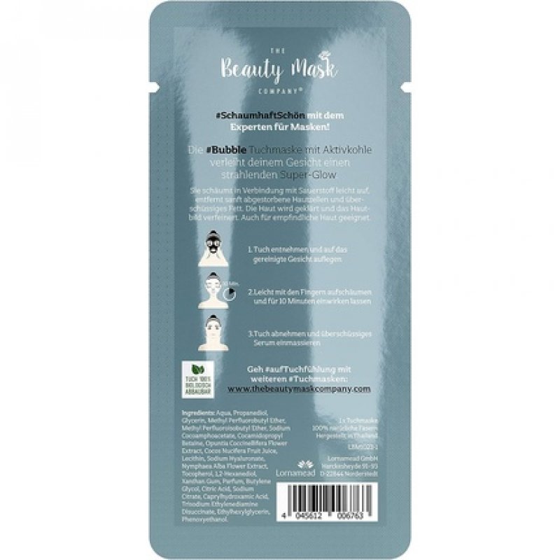 The Beauty Mask Company Oxygen Bubble Mask Cleansing Cloth Mask with Activated Carbon 25g