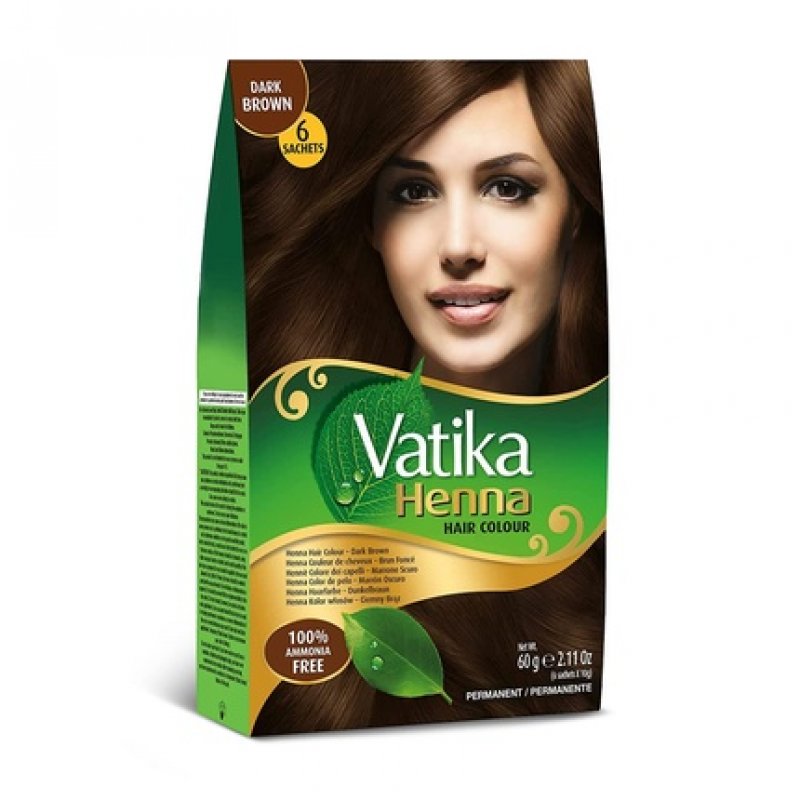 Dabur Vatika Henna Hair Color - Henna Hair Dye and Conditioner 6 Sachets X 10g Dark Brown