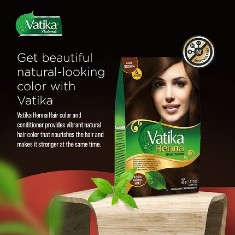 Dabur Vatika Henna Hair Color - Henna Hair Dye and Conditioner 6 Sachets X 10g Dark Brown