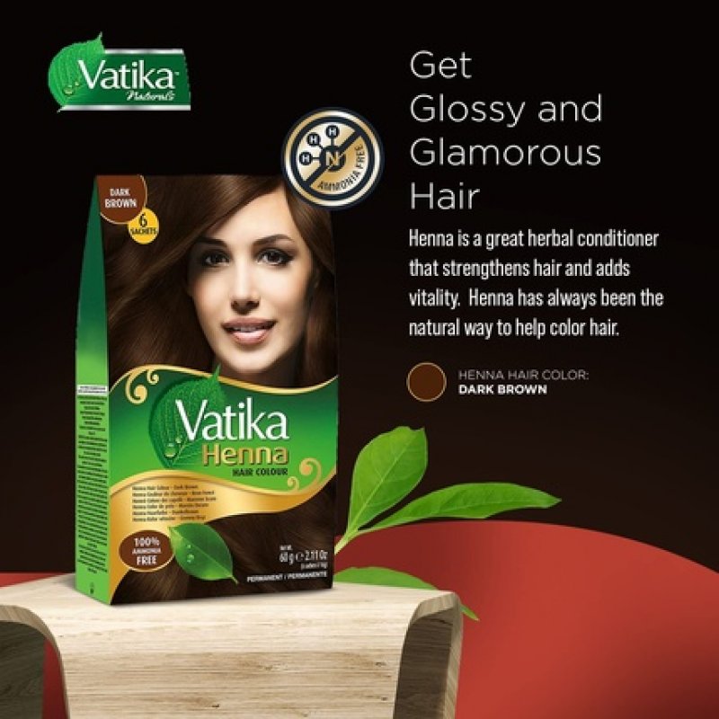 Dabur Vatika Henna Hair Color - Henna Hair Dye and Conditioner 6 Sachets X 10g Dark Brown