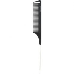 T4B Lussoni Pin Tail Comb Anti-Static and Shatterproof Carbon Handle Comb with Fine Tines and Separating Tooth 306