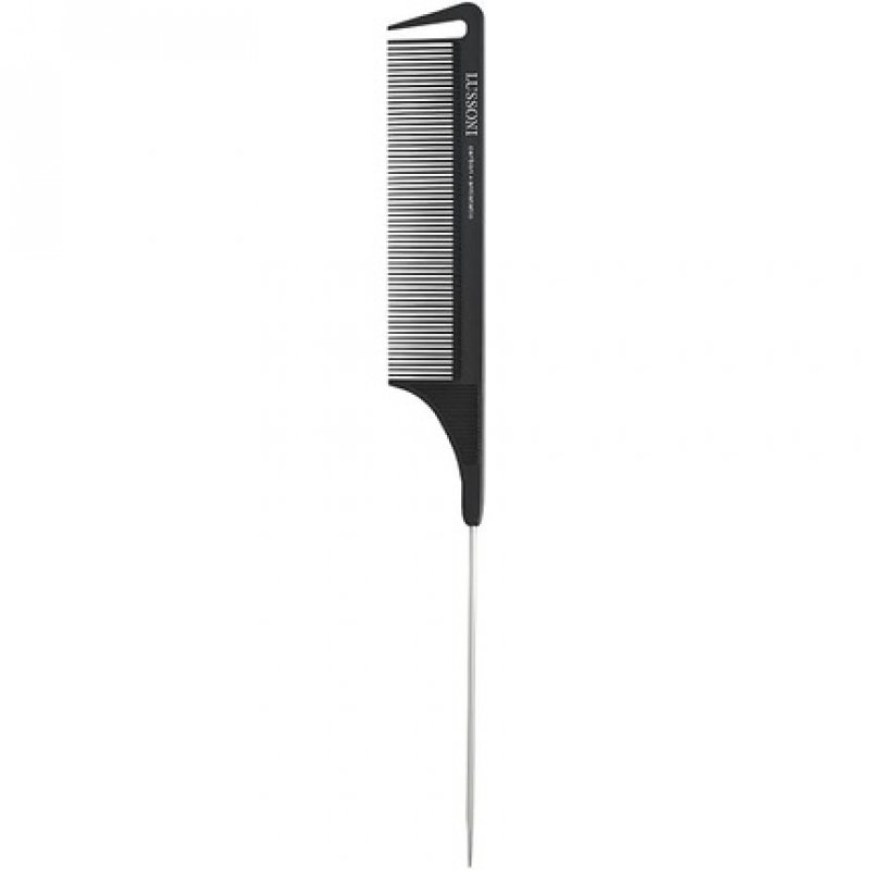 T4B Lussoni Pin Tail Comb Anti-Static and Shatterproof Carbon Handle Comb with Fine Tines and Separating Tooth 306