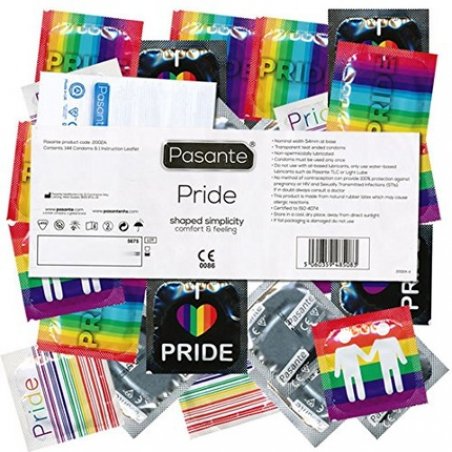 Pasante Pride Condoms Generous Comfort Shape Rainbow and Gay Pride Designs 144 Pieces - Pack of 144