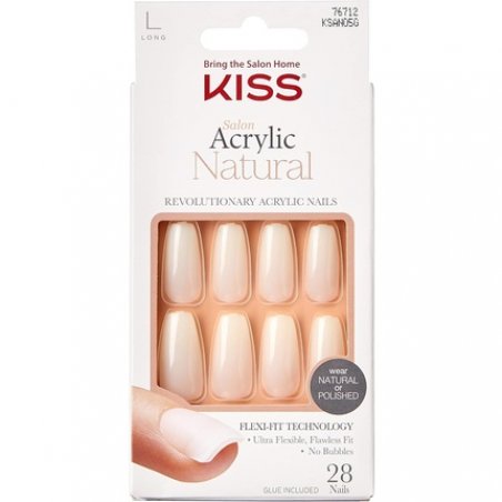 KISS Salon Acrylic Natural Collection Strong Enough Long Length Square Fake Nails 28 Count
