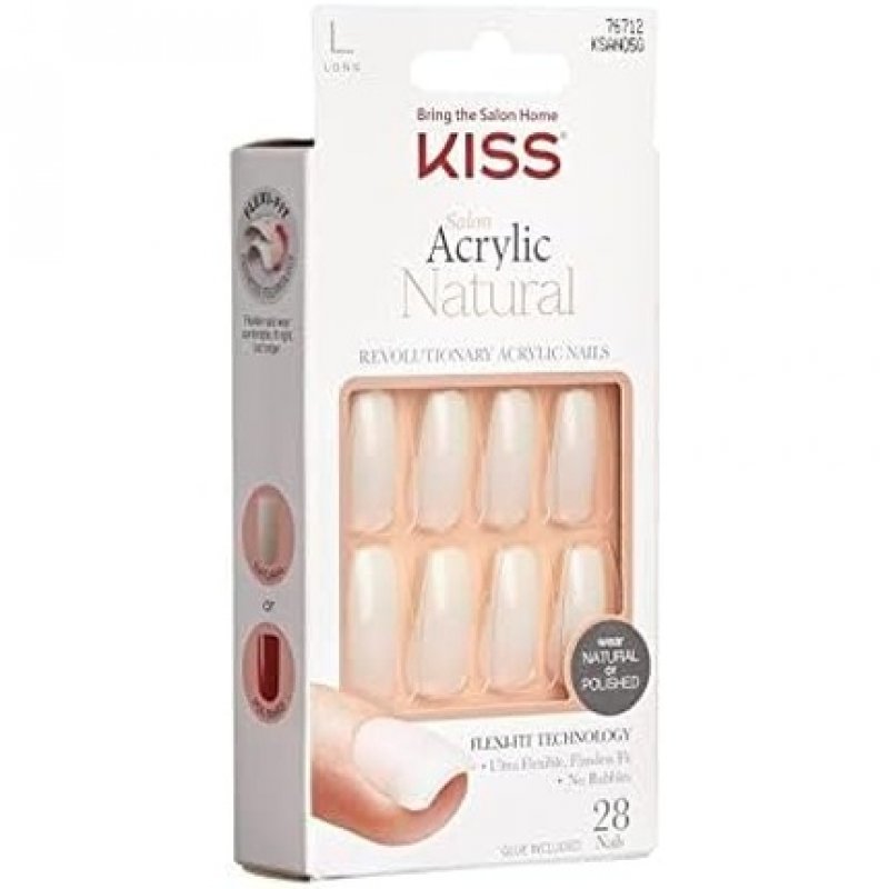 KISS Salon Acrylic Natural Collection Strong Enough Long Length Square Fake Nails 28 Count