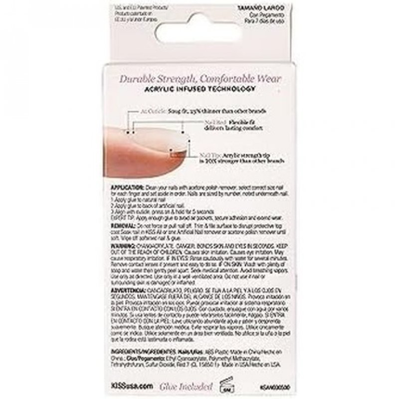 KISS Salon Acrylic Natural Collection Strong Enough Long Length Square Fake Nails 28 Count