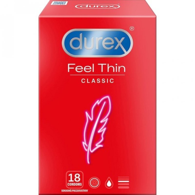 Durex Feel Thin Classic Condoms for Intense Sensation and Intimacy - Pack of 18