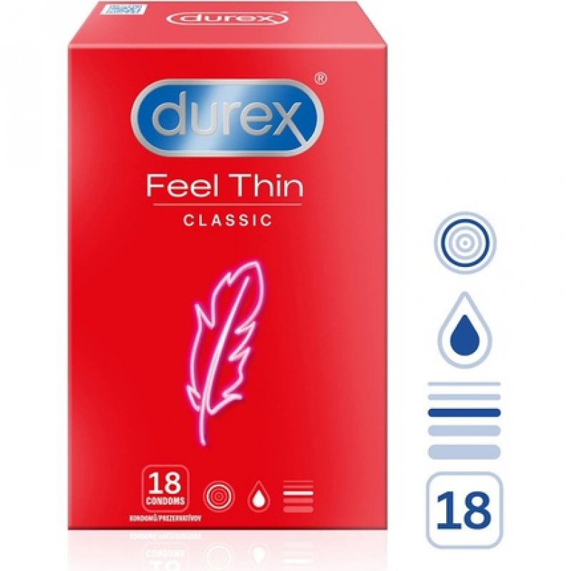 Durex Feel Thin Classic Condoms for Intense Sensation and Intimacy - Pack of 18