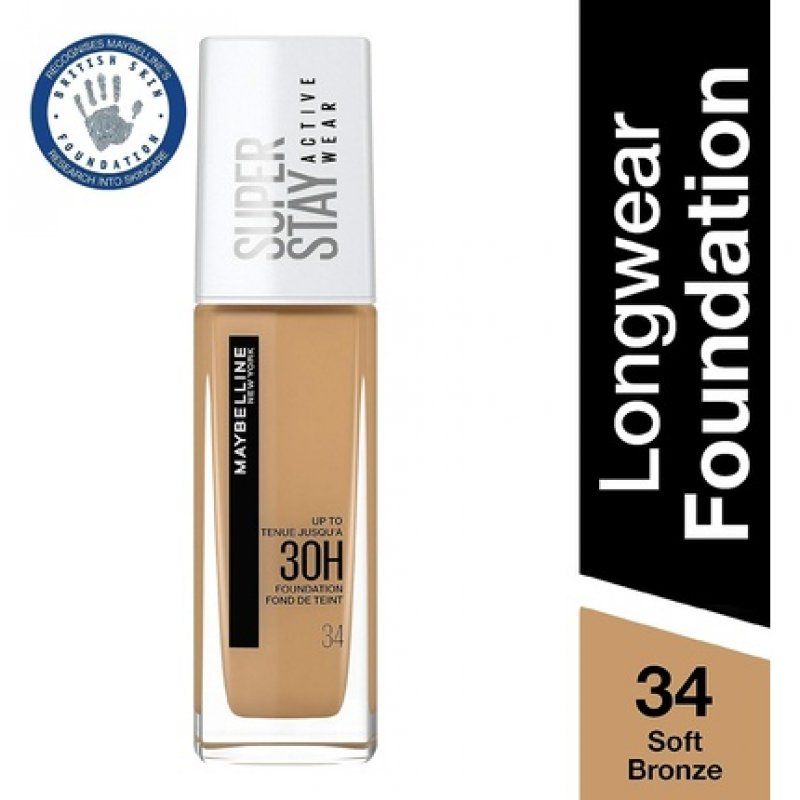 Maybelline New York Superstay Active Wear 30 Hour Long-Lasting Liquid Foundation 30ml Shade 34 Soft Bronze