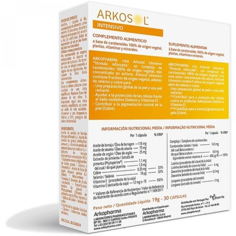 Arkopharma Arkosol Intensive 60 Capsules - Dietary Supplement for Inner Tanning and Skin Protection for All Skin Types