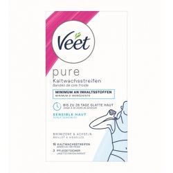 Veet Pure Cold Wax Strips for Bikini Zone & Armpits - Hair Removal for Sensitive Skin - Up to 28 Days Smooth Skin - 16