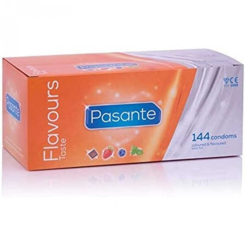 Pasante Taste Flavored Condoms for Oral Sex Blueberry Strawberry Mint Chocolate 144 Pieces