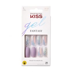 KISS Gel Fantasy Collection Fake Nails Manicure Set Rainbow Rings Long Length Coffin Shaped Purple Gel Nails with Mini