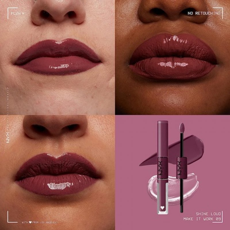 NYX Professional Makeup Shine Loud Long-Lasting Liquid Lipstick with Clear Lip Gloss Cool-Toned Plum 09 Make It Work