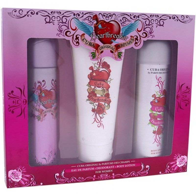 Cuba Cuba Heartbreaker For Women 3 Piece Gift Set 3.3oz EDP Spray 6.7oz Body Spray 4.3oz Body Lotion 422.90ml