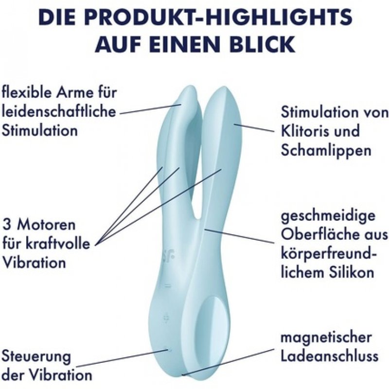 Satisfyer Threesome 1 Clitoral and Labia Stimulator 14cm with 3 Motors - Blue