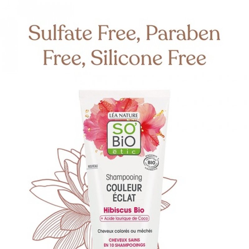 So'Bio Étic Shampoo for Colored or Highlighted Hair with Organic Hibiscus & Coconut Lauric Acid 250ml