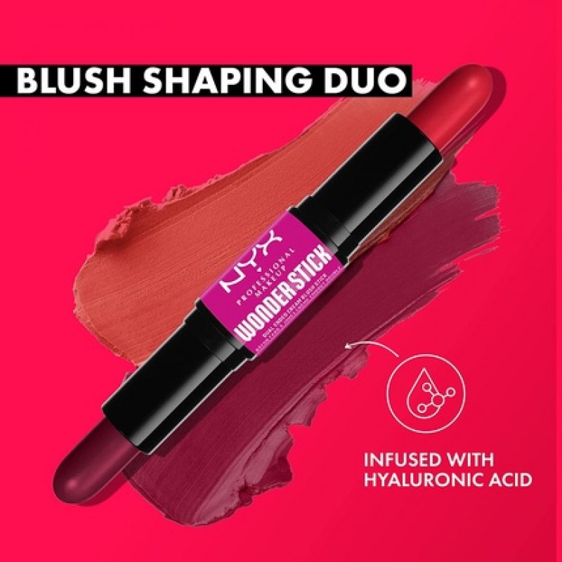 NYX Professional Makeup Wonder Stick Blush with Hydrating Hyaluronic Acid Dual-Ended Cream Stick Bright Amber and