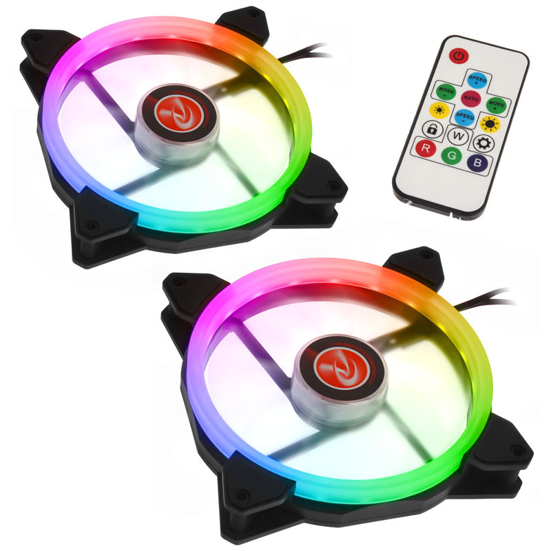 Raijintek compatible IRIS 14 Rainbow RGB LED-Lüfter, 2er Set inkl. Controller - 140mm