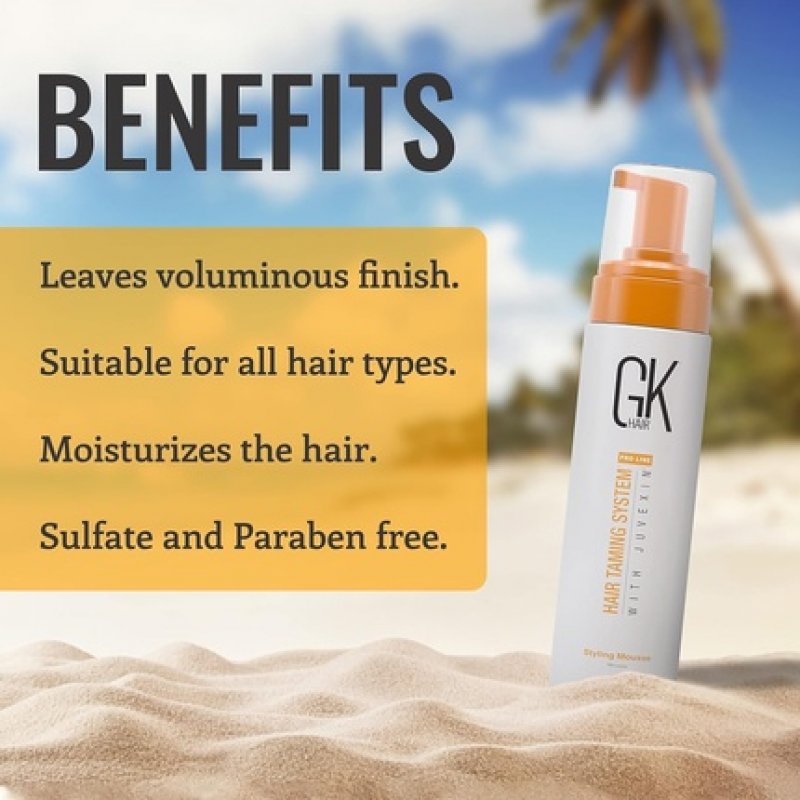 GK HAIR Global Keratin Volumizing Hair Styling Mousse 8.5 Fl Oz 250ml - Enhances Curls and Adds Volume with Medium Hold