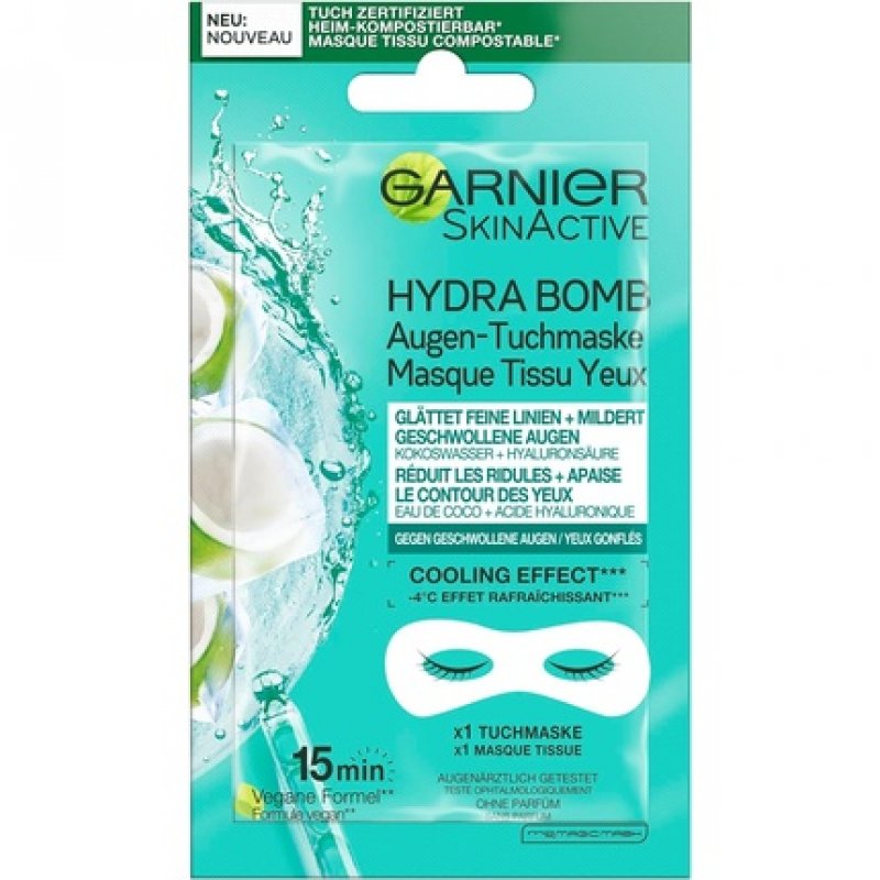 Garnier Eye Cloth Mask Moisturizing Against Swollen Eyes Smoothing Fine Lines Vegan Formula with Coconut Water and