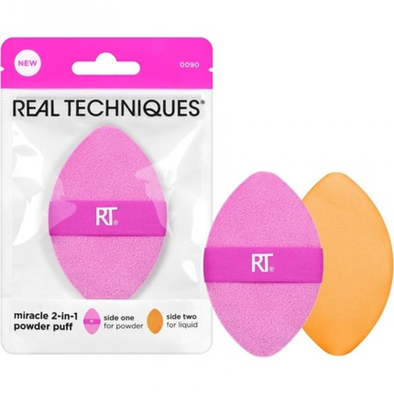 Real Techniques Miracle 2-In-1 Powder Puff Dual-Sided Makeup Blending Puff 1 Count