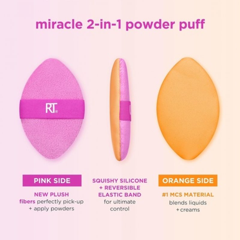 Real Techniques Miracle 2-In-1 Powder Puff Dual-Sided Makeup Blending Puff 1 Count