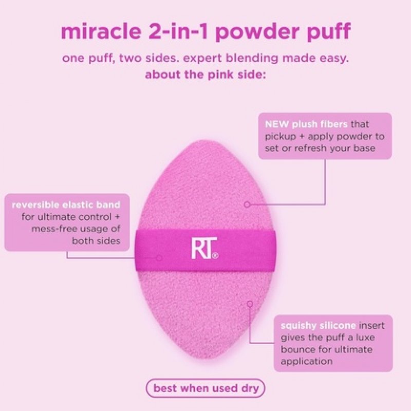 Real Techniques Miracle 2-In-1 Powder Puff Dual-Sided Makeup Blending Puff 1 Count