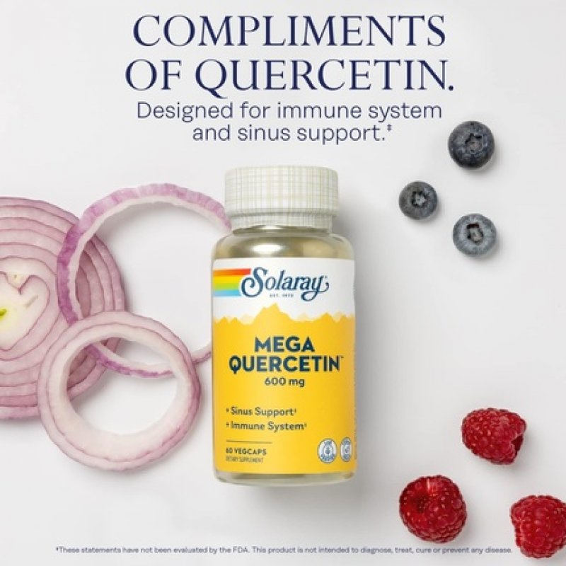 SOLARAY Mega Quercetin Healthy Cells Heart Circulatory Respiratory System Support Bioflavonoids AMPK Activator Non-GMO