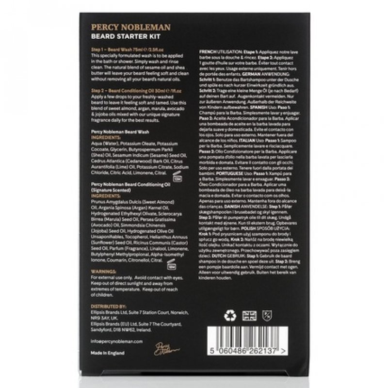 Percy Nobleman Beard Starter Set with Beard Oil and Wash 30ml/75ml