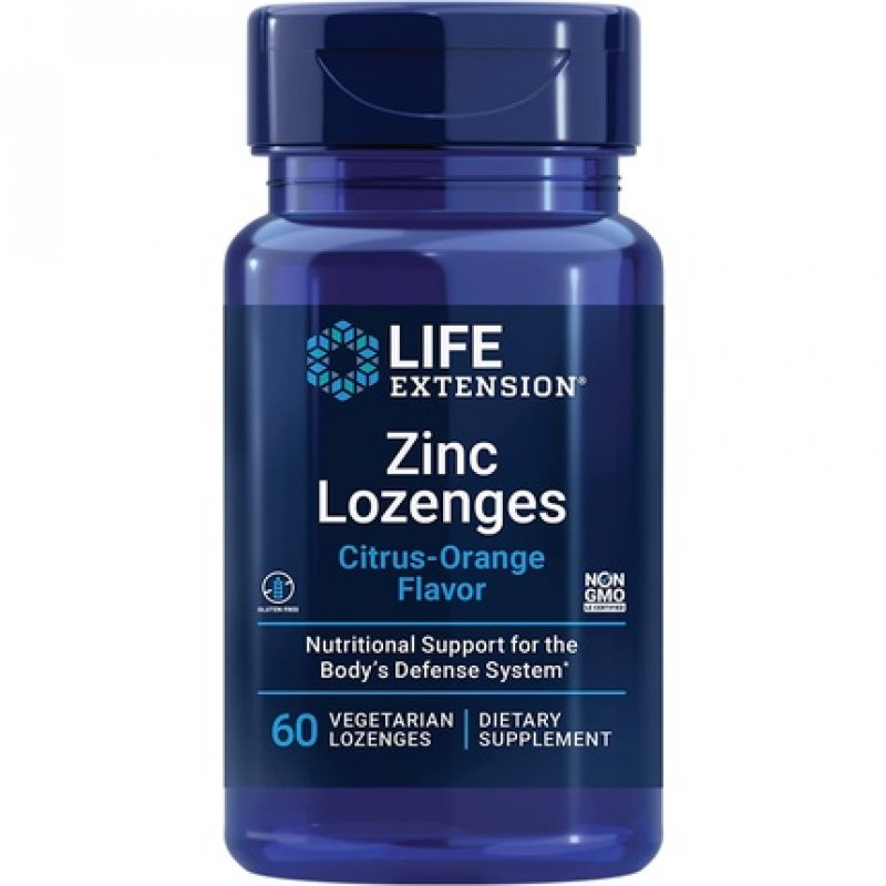 Life Extension Zinc Lozenges Citrus-Orange Flavor for Healthy Protein Synthesis & Immune Health 60 Vegetarian Lozenges