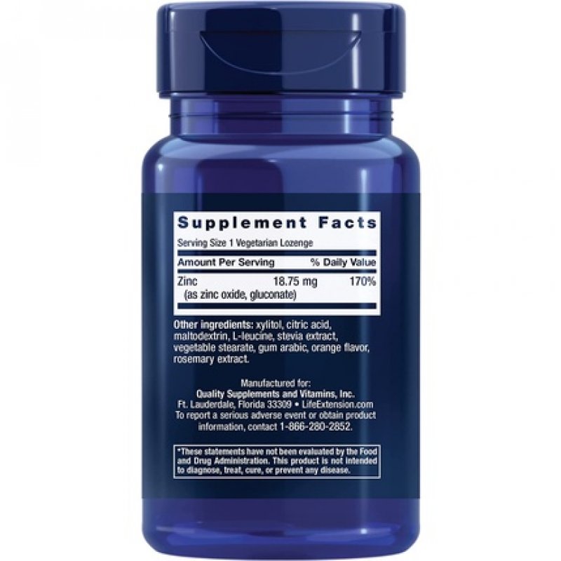 Life Extension Zinc Lozenges Citrus-Orange Flavor for Healthy Protein Synthesis & Immune Health 60 Vegetarian Lozenges