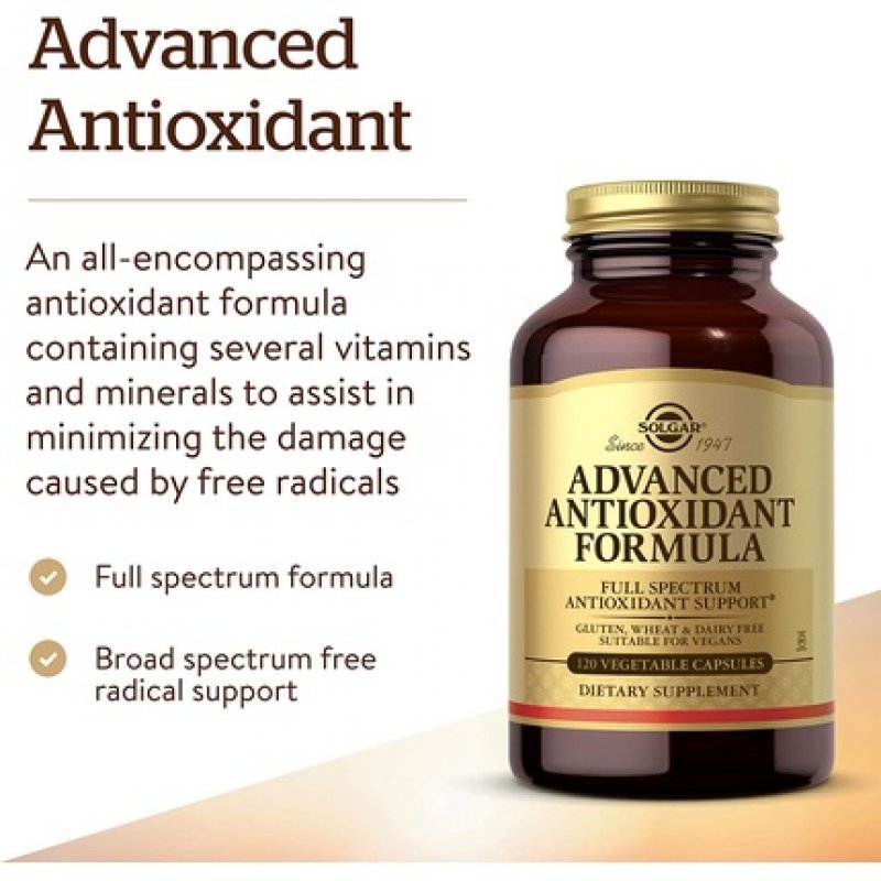 Solgar Advanced Antioxidant Formula 120 Vegetable Caps - Full Spectrum Antioxidant Support - Contains Zinc, Vitamin C,