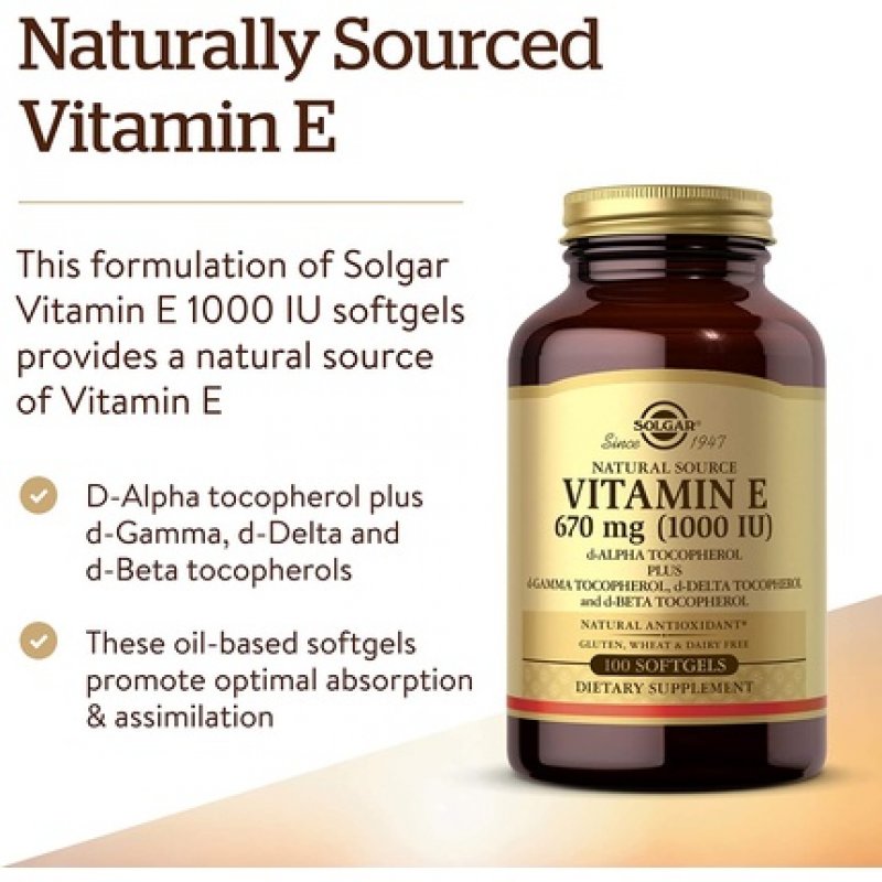 Solgar Natural Source Vitamin E 671mg Softgels - Supports Immune System and Protects Cells from Oxidative Stress