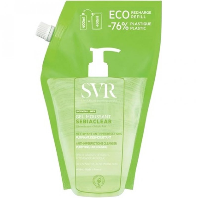 SVR SEBIACLEAR Foaming Face & Body Cleansing Gel for Oily, Acne-Prone, Combination Skin 400ml - New Formula