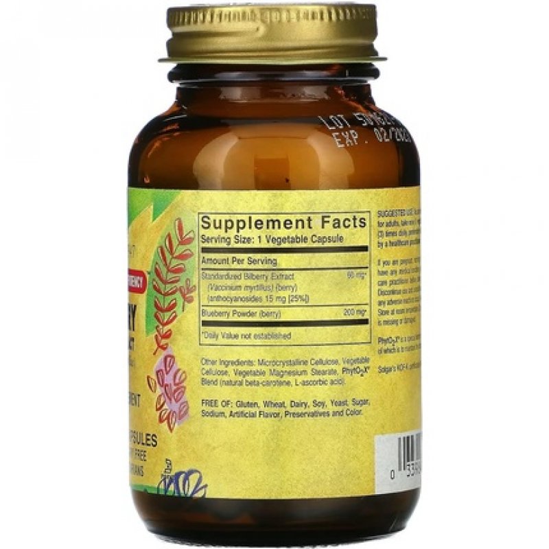 Solgar Standardized Full Potency Bilberry Berry Extract Vegetable Capsules 60 Count