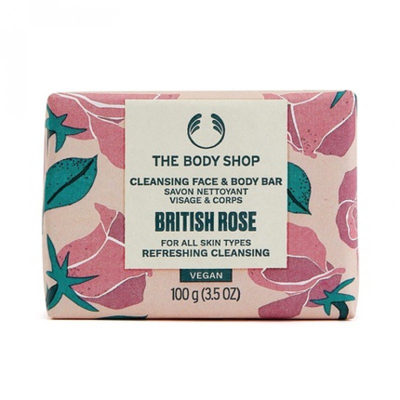 The Body Shop British Rose Cleansing Face & Body Bar Exfoliates and Cleanses 3.5oz