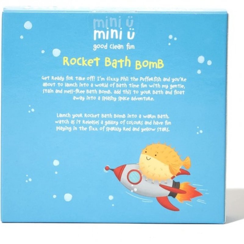 Mini U Rocket Bath Bomb with Shea Butter to Moisturise Vegan and Cruelty Free White Red and Yellow Flame Tail Bath