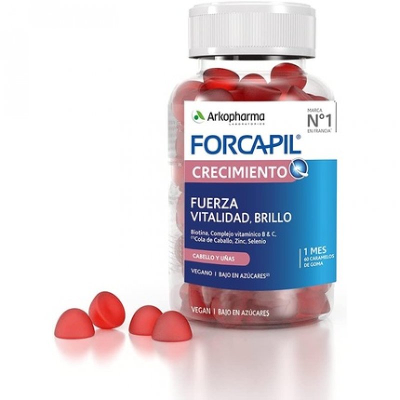 Arkopharma Forcapil Growth 60 Gummies - High Concentration of Biotin, Vitamins B and C - Red Fruits for Strength,